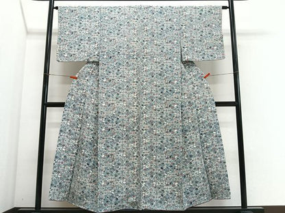平和屋着物■上質な小紋　型染め　松皮菱草花文　正絹　逸品　CABH3566ua