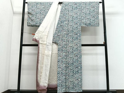 平和屋着物■上質な小紋　型染め　松皮菱草花文　正絹　逸品　CABH3566ua