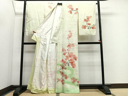 平和屋着物■上質な小紋　手描き　流水楓文　暈し染め　正絹　逸品　CABH3576ua