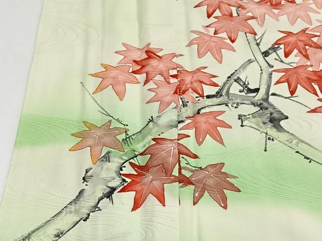 平和屋着物■上質な小紋　手描き　流水楓文　暈し染め　正絹　逸品　CABH3576ua