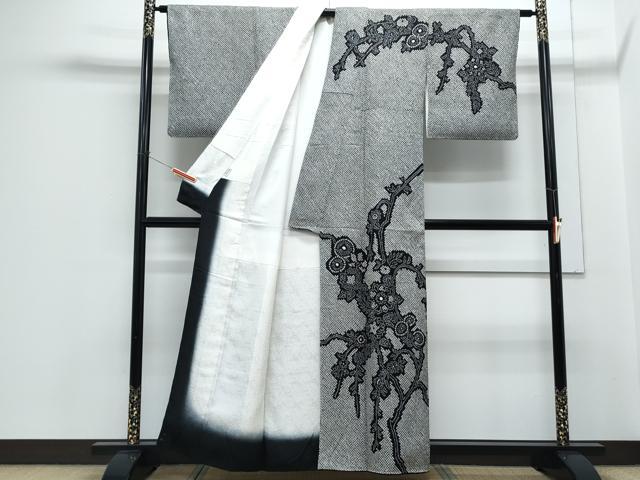 平和屋着物●訪問着　総絞り　草花文　黒地　ますいわ屋扱い　正絹　逸品　CABH3601th