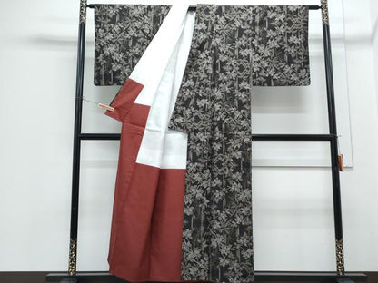 平和屋着物●本場大島紬　9マルキ　枝葉文　正絹　逸品　CABH3603th
