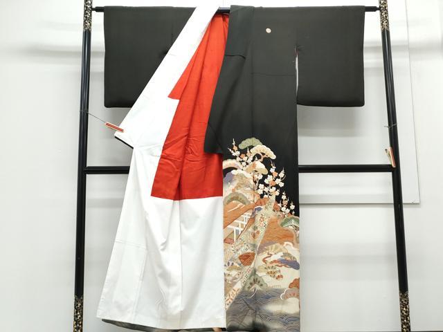 平和屋着物●アンティーク　大正ロマン　黒留袖　松竹梅　金彩　正絹　逸品　CABH3606th