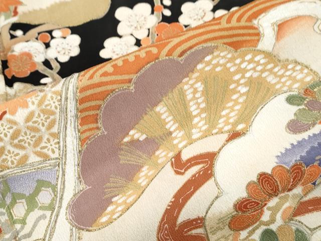 平和屋着物●アンティーク　大正ロマン　黒留袖　松竹梅　金彩　正絹　逸品　CABH3606th