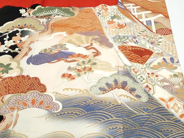 平和屋着物●アンティーク　大正ロマン　黒留袖　松竹梅　金彩　正絹　逸品　CABH3606th