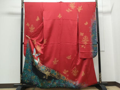 平和屋着物●豪華振袖　花蝶文　暈し染め　金彩　正絹　逸品　CABH3607th