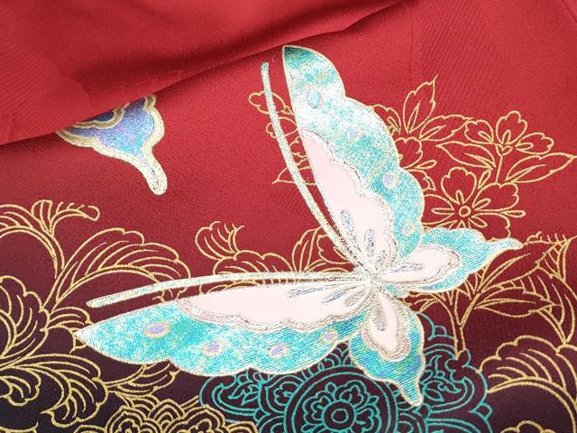 平和屋着物●豪華振袖　花蝶文　暈し染め　金彩　正絹　逸品　CABH3607th