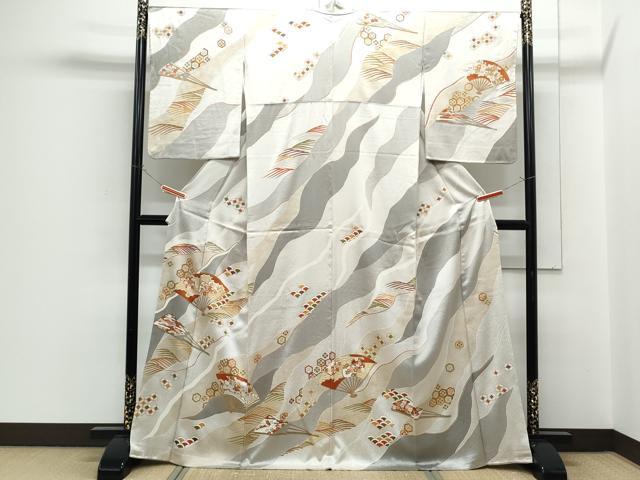 平和屋着物●訪問着　扇面道長花文　金彩　正絹　逸品　CABH3609th