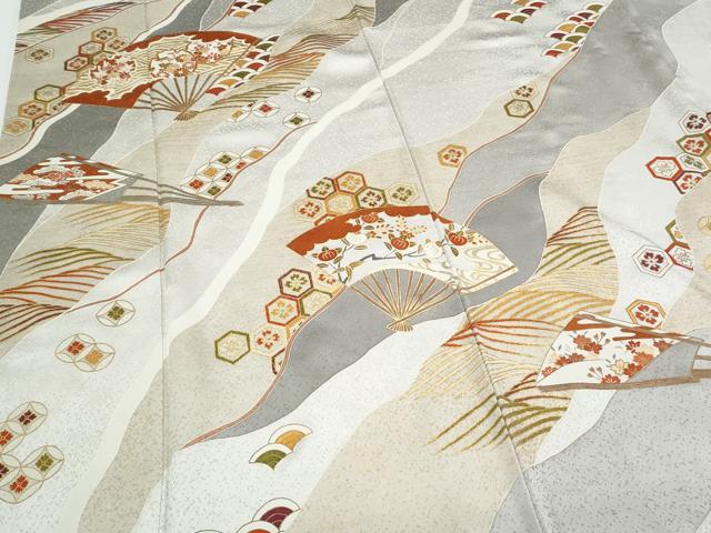 平和屋着物●訪問着　扇面道長花文　金彩　正絹　逸品　CABH3609th