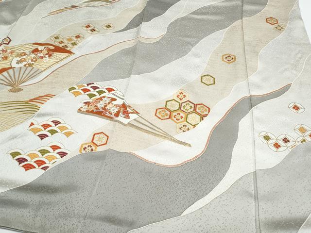 平和屋着物●訪問着　扇面道長花文　金彩　正絹　逸品　CABH3609th