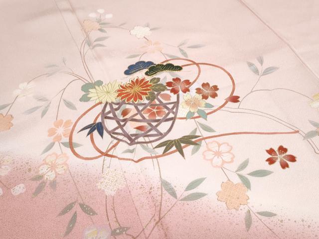 平和屋着物●谷崎潤一郎の世界　訪問着　駒刺繍　花籠文　暈し染め　金彩　反端付き　正絹　逸品　CABH3612th