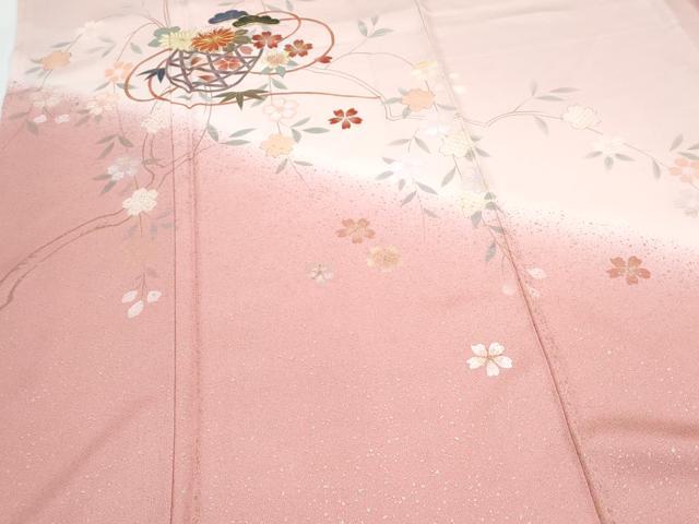 平和屋着物●谷崎潤一郎の世界　訪問着　駒刺繍　花籠文　暈し染め　金彩　反端付き　正絹　逸品　CABH3612th