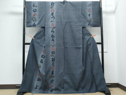 平和屋着物●訪問着　作家物　紬地　手描き　いろは歌　金彩　正絹　逸品　CABH3620th