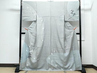平和屋着物●訪問着　うさぎ　草花文　銀通し地　正絹　逸品　CABH3624th