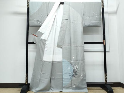 平和屋着物●訪問着　うさぎ　草花文　銀通し地　正絹　逸品　CABH3624th