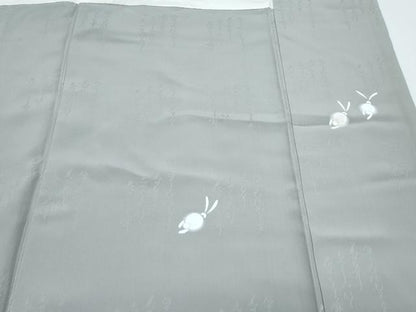 平和屋着物●訪問着　うさぎ　草花文　銀通し地　正絹　逸品　CABH3624th