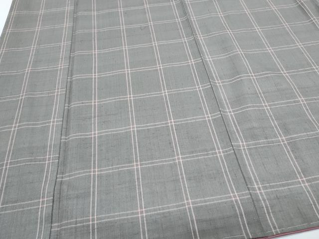 平和屋着物●士乎路紬　格子文　加納別誂　反端付き　正絹　逸品　CABH3626th