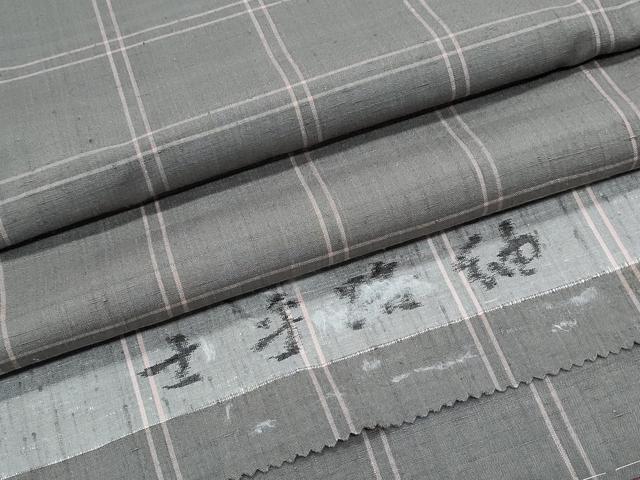 平和屋着物●士乎路紬　格子文　加納別誂　反端付き　正絹　逸品　CABH3626th