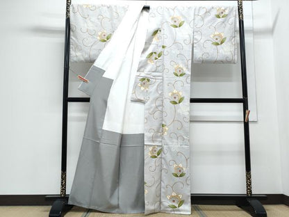 平和屋着物●結城紬　奥順　はたおり娘　唐草文　金彩　証紙付き　正絹　逸品　CABH3627th