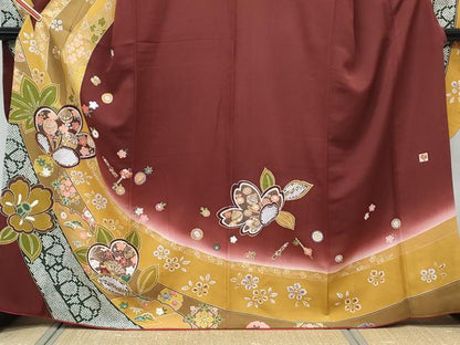 平和屋着物●女優・後藤久美子ブランド　豪華振袖　舞花文　暈し染め　金彩　鬼しぼ縮緬　正絹　逸品　CABH3632th