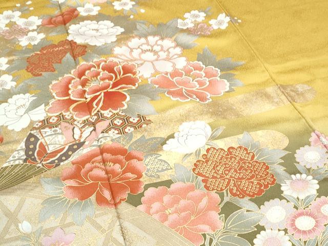 平和屋着物●豪華振袖　駒刺繍　扇面花蝶文　暈し染め　金彩　正絹　逸品　CABH3633th