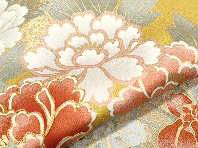 平和屋着物●豪華振袖　駒刺繍　扇面花蝶文　暈し染め　金彩　正絹　逸品　CABH3633th