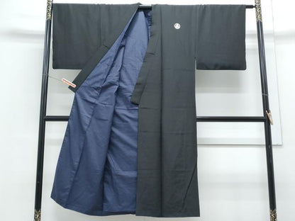平和屋着物●男性　黒紋付　正絹　逸品　CABH3637th