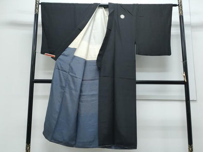 平和屋着物●男性　黒紋付　正絹　逸品　CABH3639th