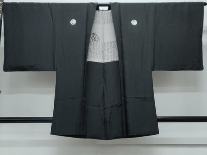 平和屋着物●男性　黒紋付　羽織セット　正絹　逸品　CABH3643th