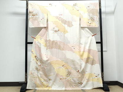 平和屋着物●訪問着　花筏文　金彩　正絹　逸品　CABH3672th