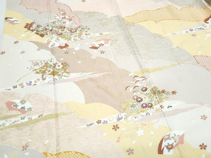 平和屋着物●訪問着　花筏文　金彩　正絹　逸品　CABH3672th