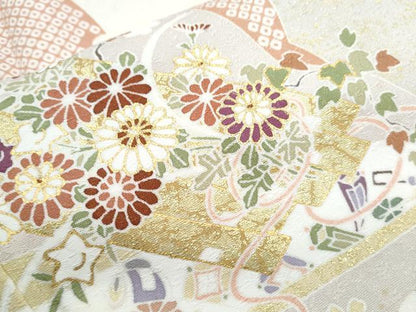 平和屋着物●訪問着　花筏文　金彩　正絹　逸品　CABH3672th