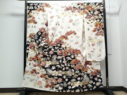 平和屋着物●豪華振袖　駒刺繍　宝尽くし飛鶴花文　金彩　正絹　逸品　CABH3673th