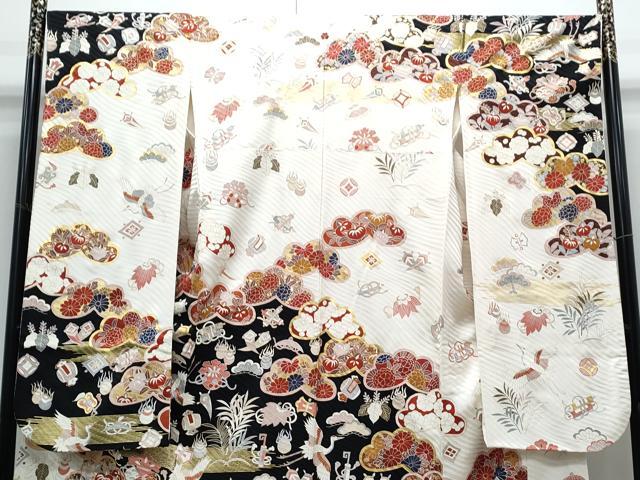 平和屋着物●豪華振袖　駒刺繍　宝尽くし飛鶴花文　金彩　正絹　逸品　CABH3673th