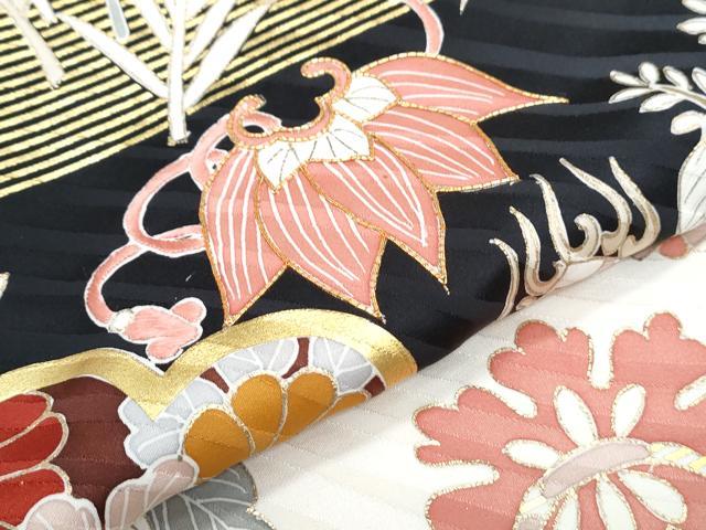 平和屋着物●豪華振袖　駒刺繍　宝尽くし飛鶴花文　金彩　正絹　逸品　CABH3673th