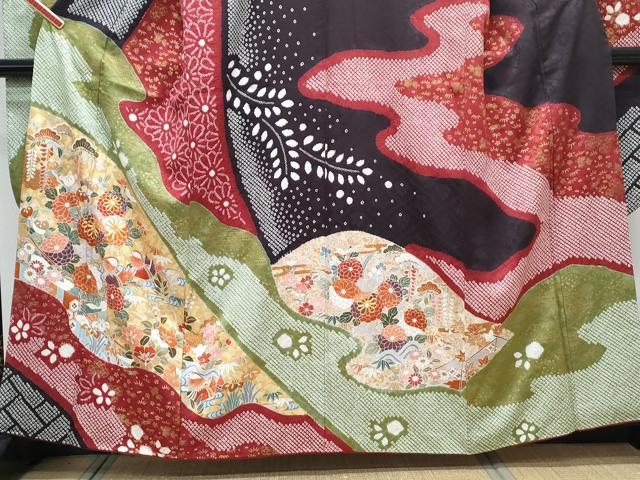 平和屋着物●豪華振袖　駒刺繍　絞り　鴛鴦花文　金彩　正絹　逸品　CABH3675th