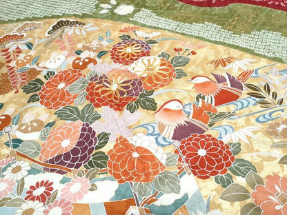 平和屋着物●豪華振袖　駒刺繍　絞り　鴛鴦花文　金彩　正絹　逸品　CABH3675th