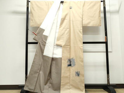 平和屋着物●訪問着　紬地　乱針刺繍　吉祥文　正絹　逸品　未使用　CABH3679th