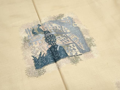 平和屋着物●訪問着　紬地　乱針刺繍　吉祥文　正絹　逸品　未使用　CABH3679th