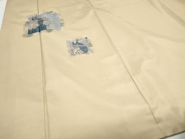 平和屋着物●訪問着　紬地　乱針刺繍　吉祥文　正絹　逸品　未使用　CABH3679th