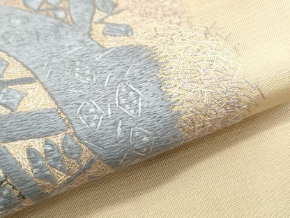 平和屋着物●訪問着　紬地　乱針刺繍　吉祥文　正絹　逸品　未使用　CABH3679th