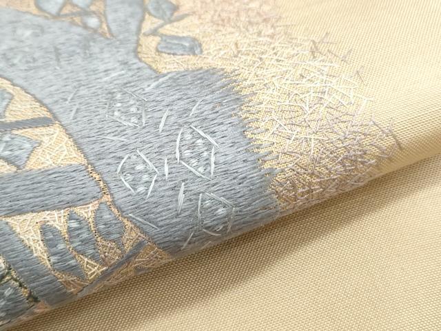 平和屋着物●訪問着　紬地　乱針刺繍　吉祥文　正絹　逸品　未使用　CABH3679th