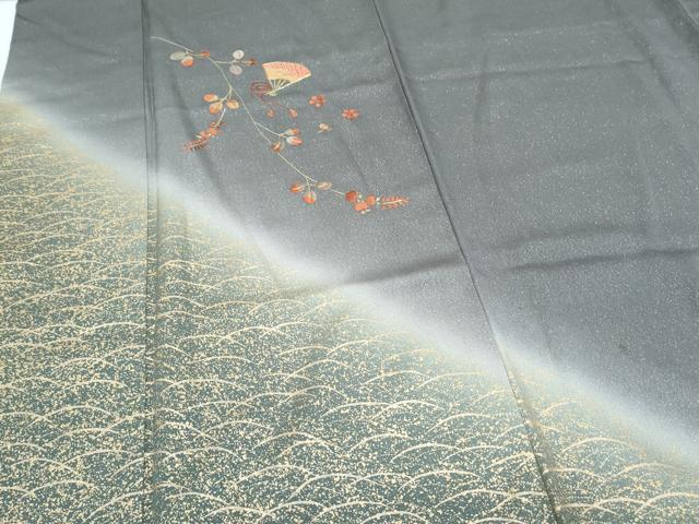 平和屋着物●訪問着　刺繍　扇面枝花文　暈し染め　金通し地　正絹　逸品　CABH3681th