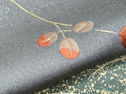 平和屋着物●訪問着　刺繍　扇面枝花文　暈し染め　金通し地　正絹　逸品　CABH3681th
