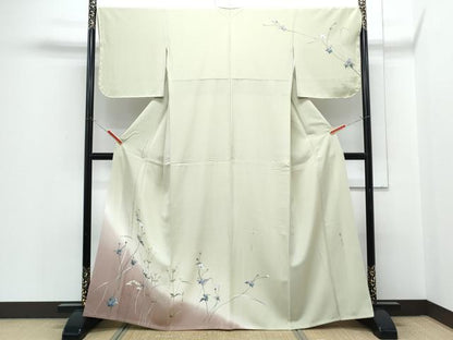 平和屋着物●手描友禅女流作家　一色生子　訪問着　手描き　草花文　暈し染め　正絹　逸品　CABH3683th