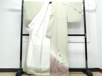 平和屋着物●手描友禅女流作家　一色生子　訪問着　手描き　草花文　暈し染め　正絹　逸品　CABH3683th
