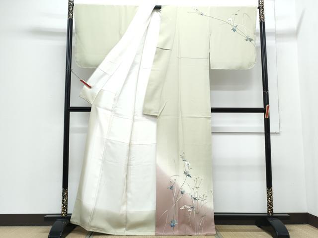 平和屋着物●手描友禅女流作家　一色生子　訪問着　手描き　草花文　暈し染め　正絹　逸品　CABH3683th