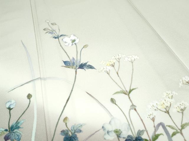 平和屋着物●手描友禅女流作家　一色生子　訪問着　手描き　草花文　暈し染め　正絹　逸品　CABH3683th