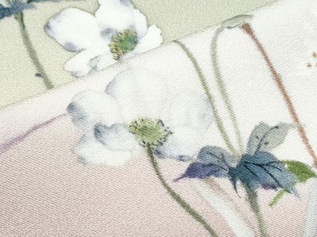 平和屋着物●手描友禅女流作家　一色生子　訪問着　手描き　草花文　暈し染め　正絹　逸品　CABH3683th