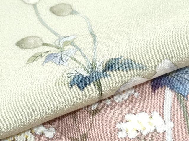 平和屋着物●手描友禅女流作家　一色生子　訪問着　手描き　草花文　暈し染め　正絹　逸品　CABH3683th